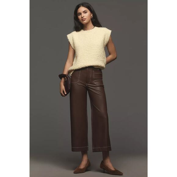 NWT Anthropologie The Colette Cropped Wide-Leg Pants by Maeve Faux-Leather SZ 31 - Picture 1 of 5